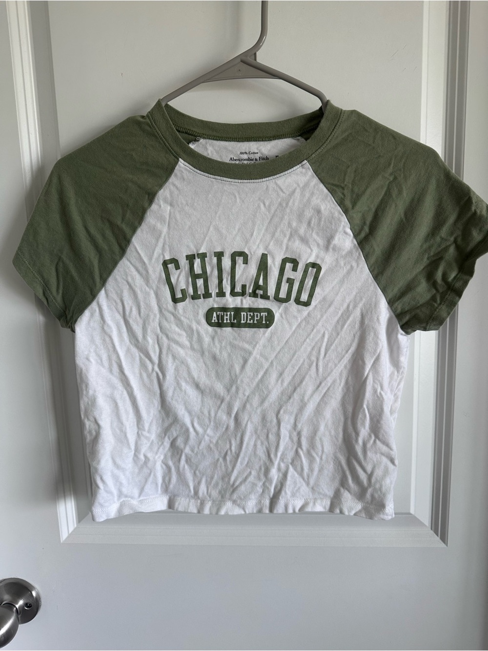 Abercrombie & Fitch Olive and White Chicago Raglan Tee